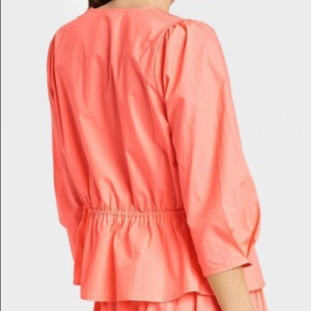 A New Day Peach Faux Wrap 3/4 Sleeves Lightweight Cotton Shirt - Size Large - Picture 2 of 4